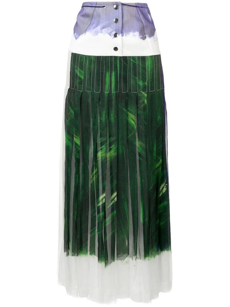 yoke panel pleated maxi skirt