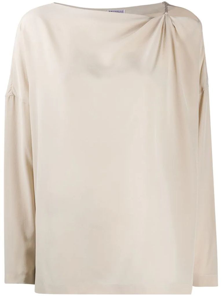 asymmetric slit-shoulder blouse