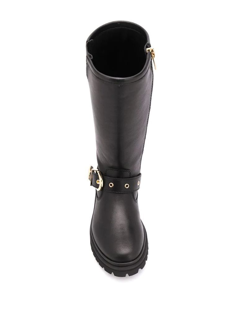mid-calf buckle strap boots