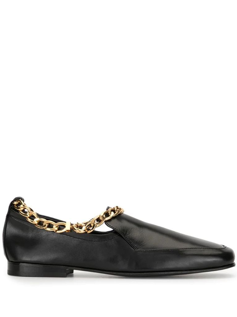 leather loafers with chain-link trim