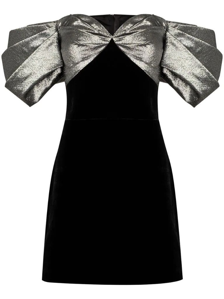 off-the-shoulder contrast-panel mini dress