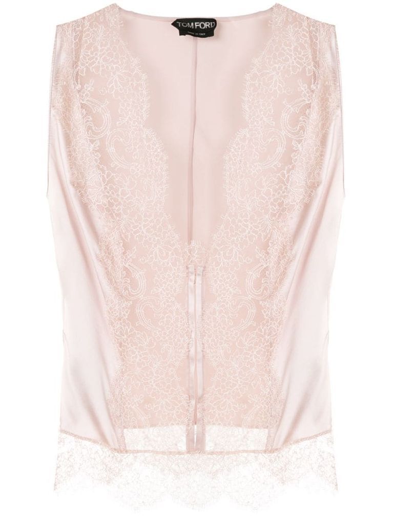 lace-front sleeveless blouse