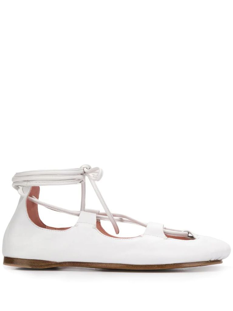 square toe lace-up ballerinas