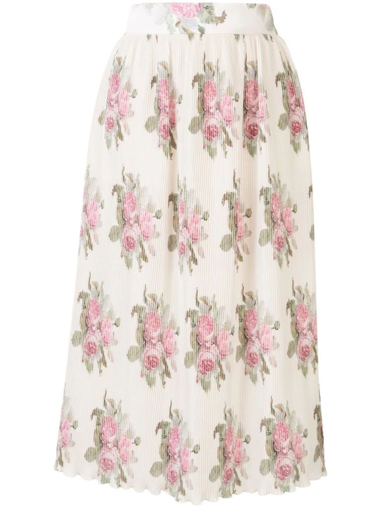 pleated floral print midi skirt