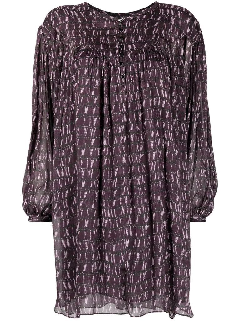 patterned puff-sleeve dress