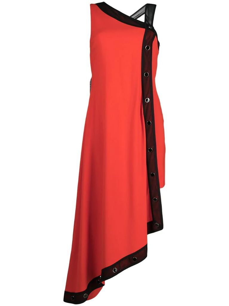 asymmetric two-tone midi dress