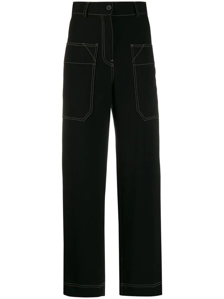 contrast stitching straight-leg trousers