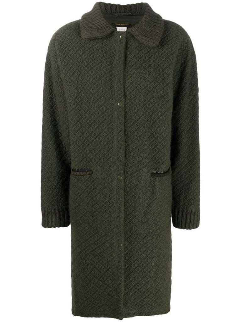 1980s diamond-pattern woven knee-length coat