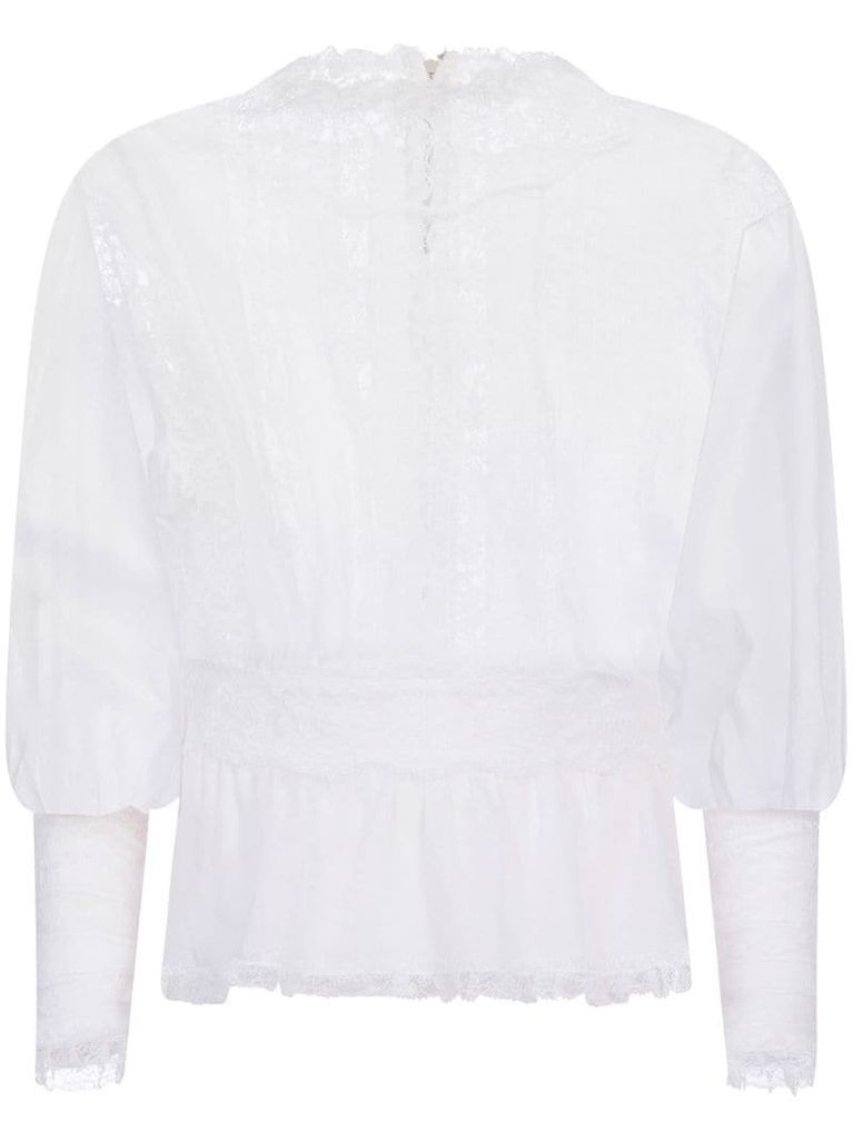 sheer-panel lace blouse