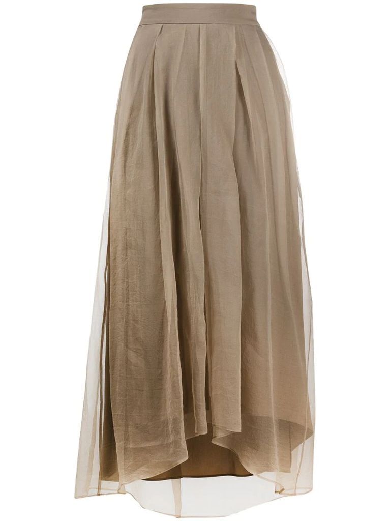 high-waisted asymmetric-hem silk skirt
