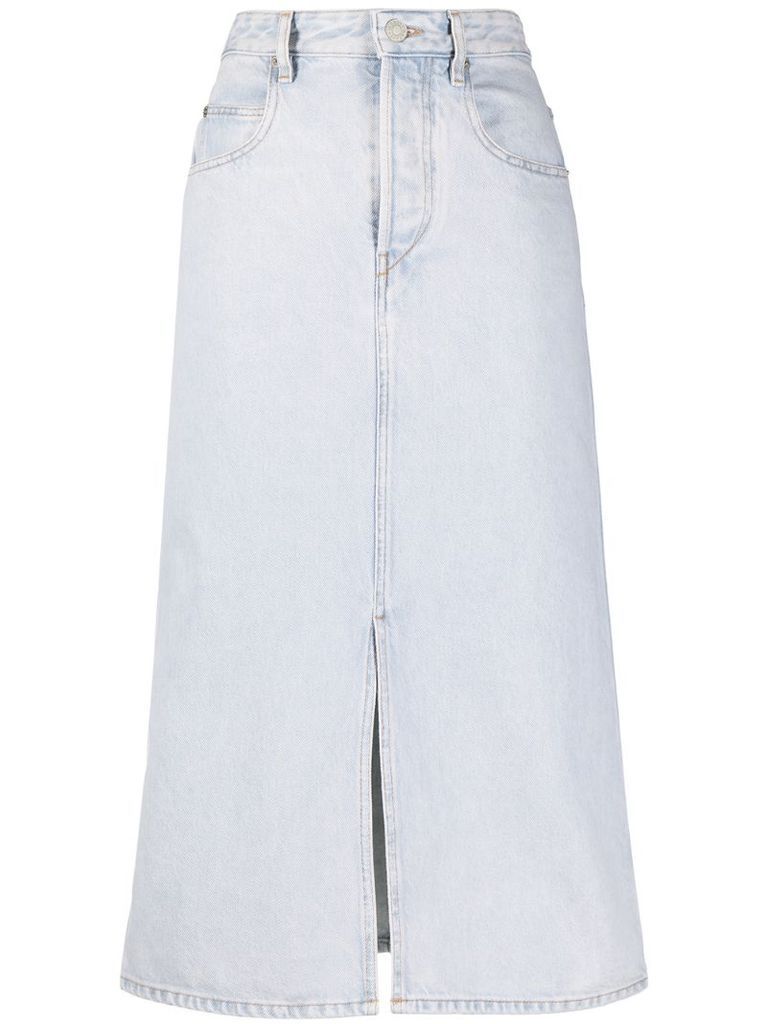 high-waisted denim skirt