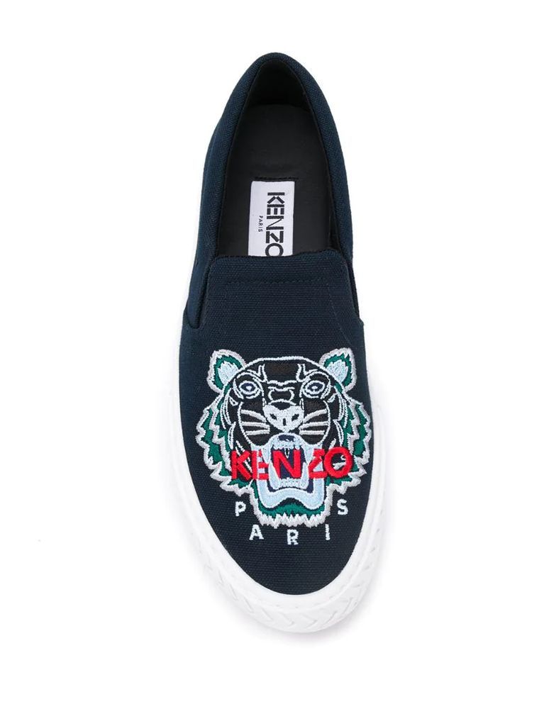 tiger-embroidered slip-on trainers