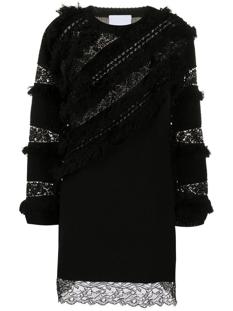 lace-embellished knitted dress