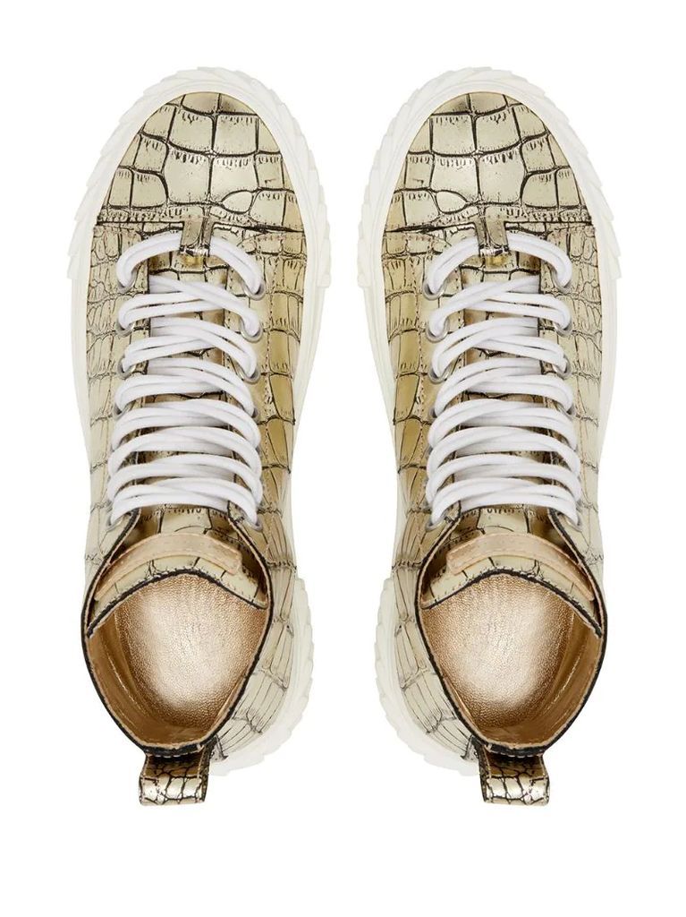 crocodile-effect high-top sneakers