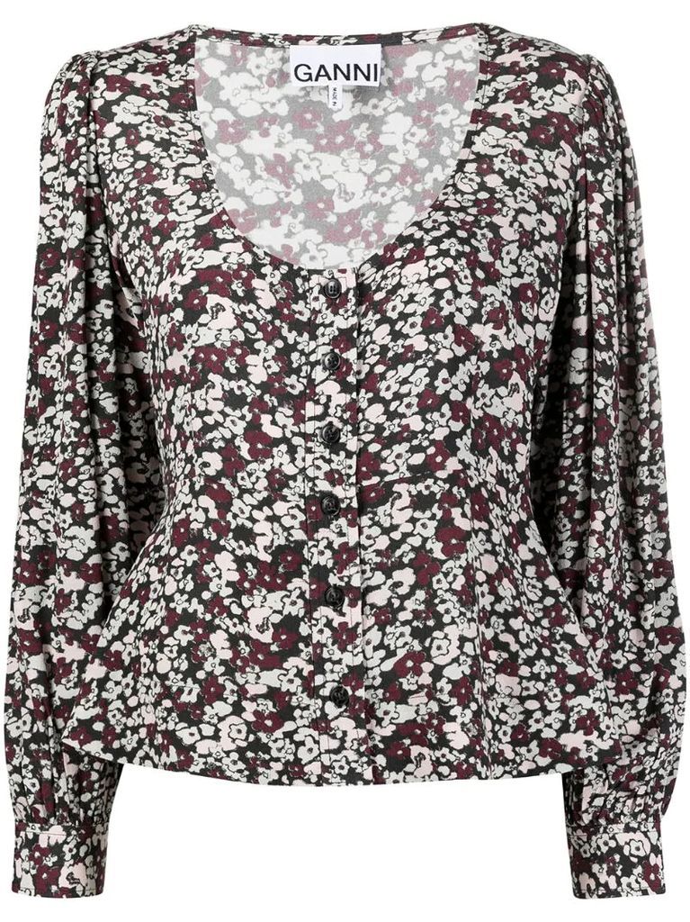 floral-print puff-sleeve blouse
