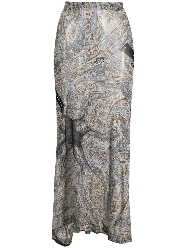 2000s paisley print sheer silk maxi skirt