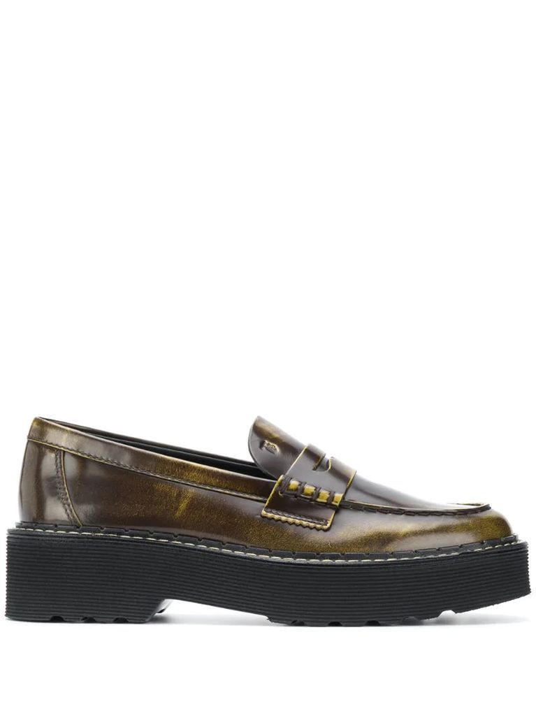 bleached effect leather loafers