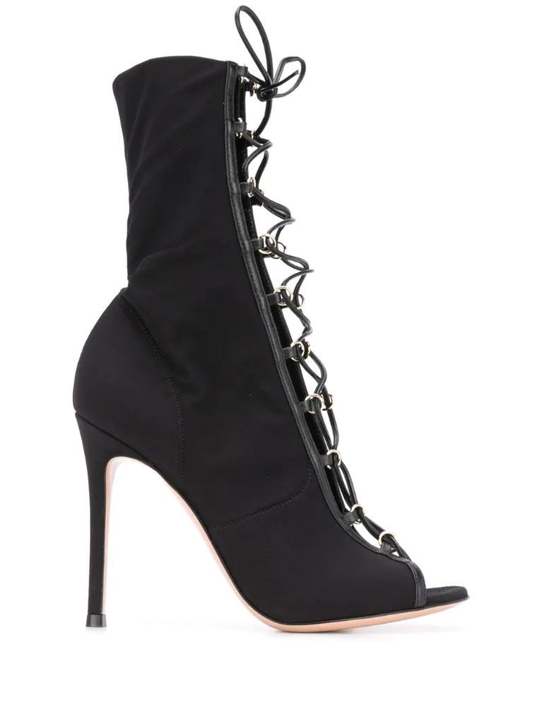 open toe lace-up boots