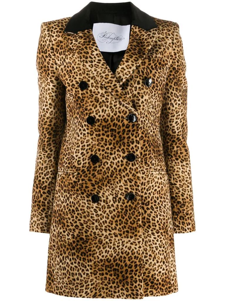 double breasted leopard-print coat