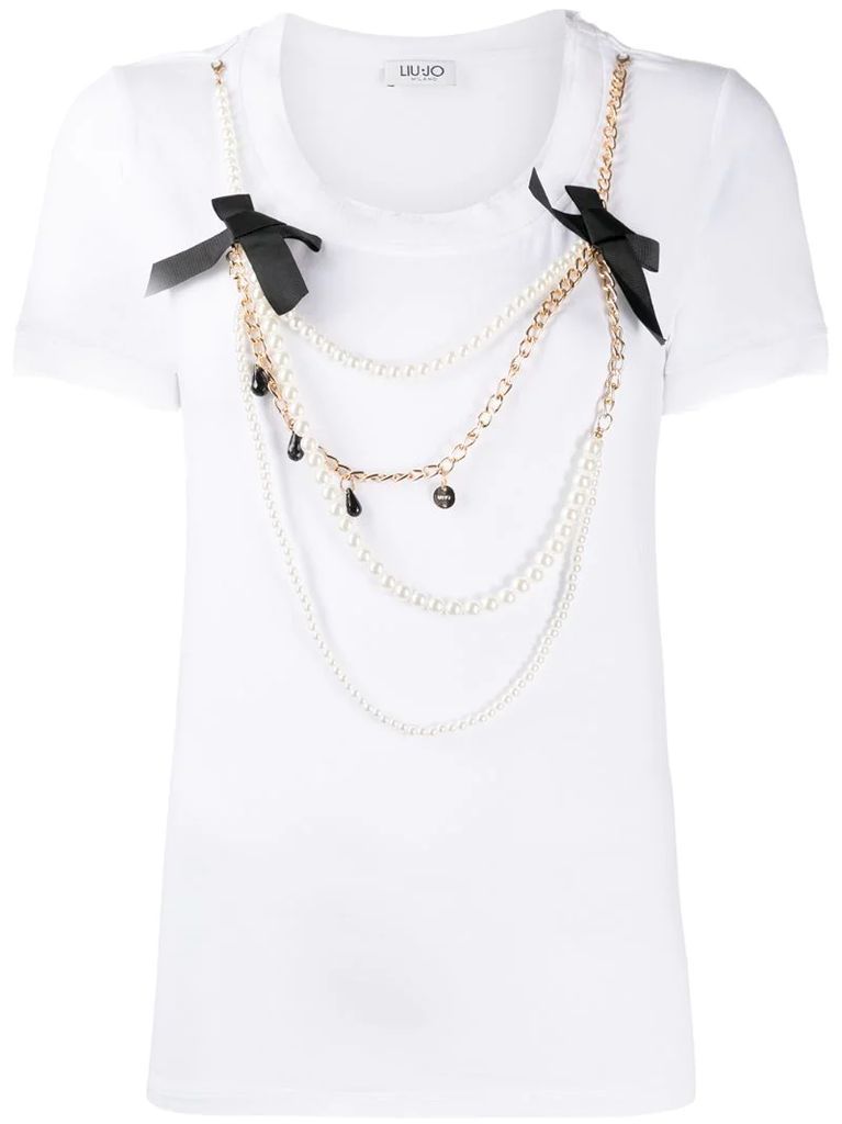 pearl-embellished short-sleeved T-shirt