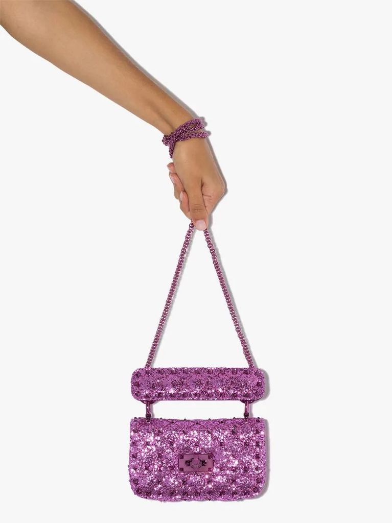 mini Spike glitter-effect bag