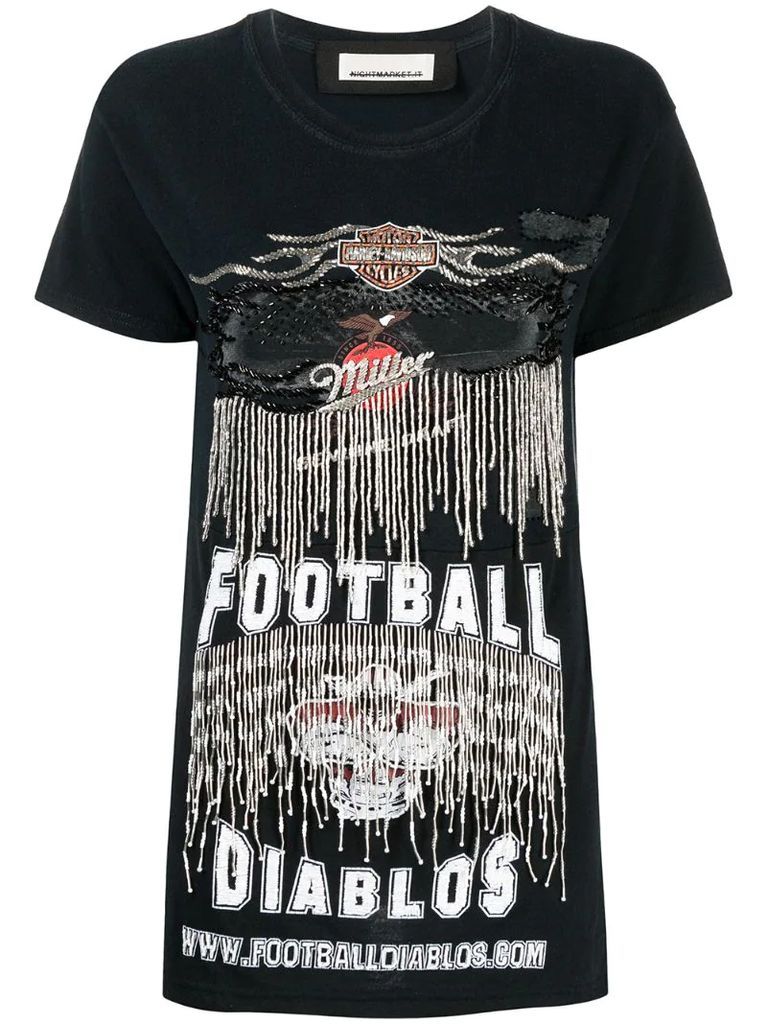 bead-embellished fringed T-shirt