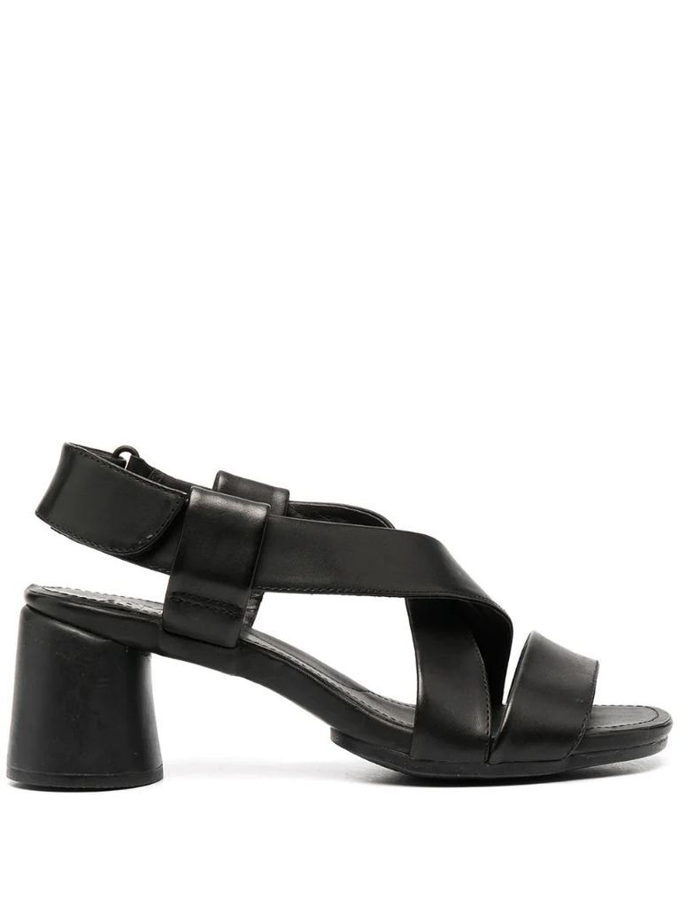 Upright criss-cross leather sandals