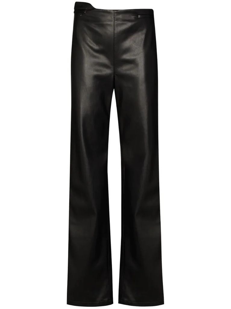 high-waist shine-effect trousers