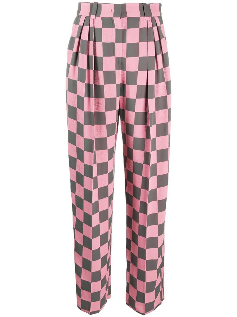 checkerboard motif darted trousers