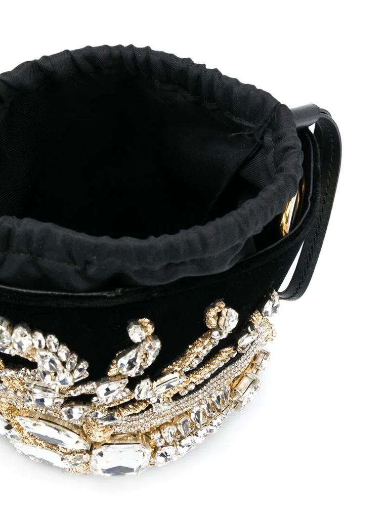 crystal-embellished saddler bucket bag