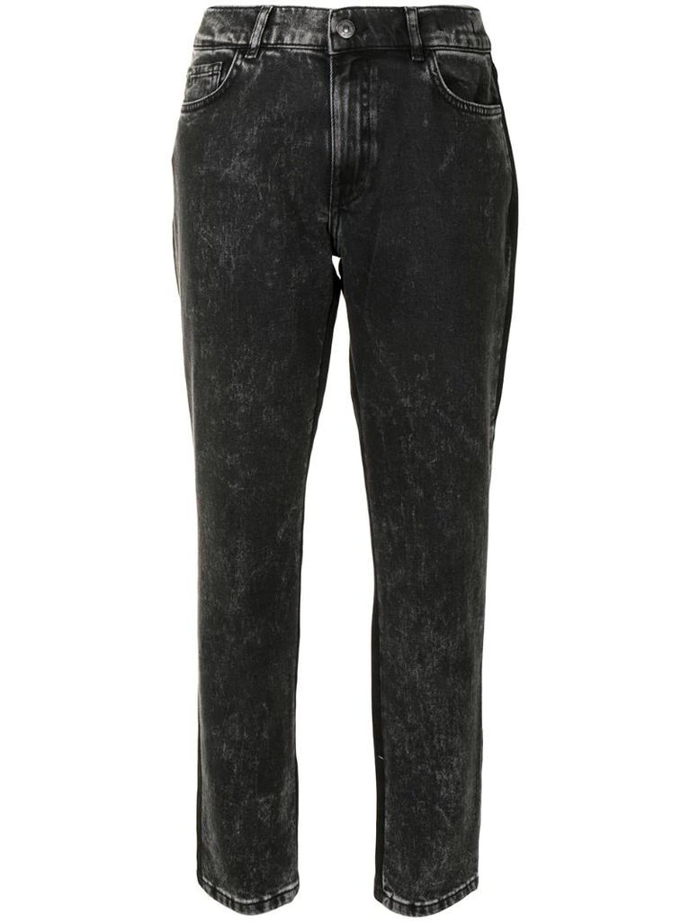 high-rise cropped two-tone jeans