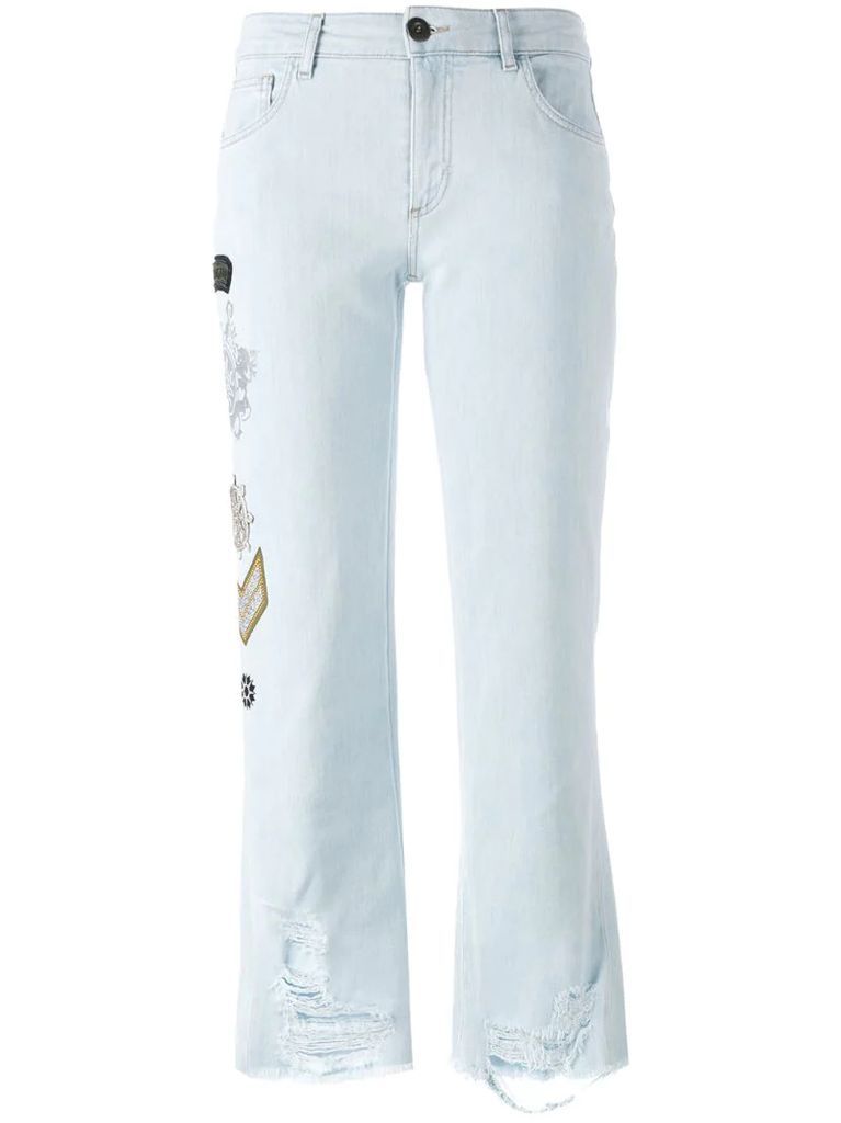 embellished multi-patch jeans