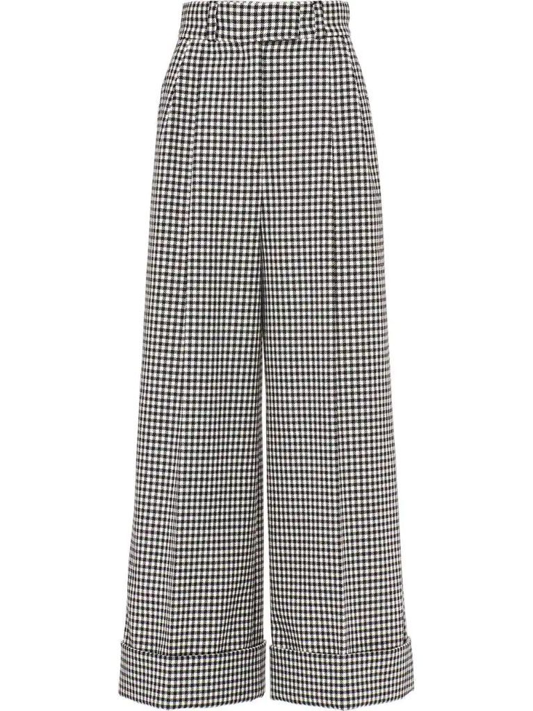 gingham check twill trousers
