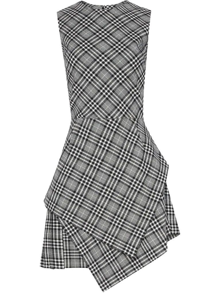 asymmetric check flannel mini dress