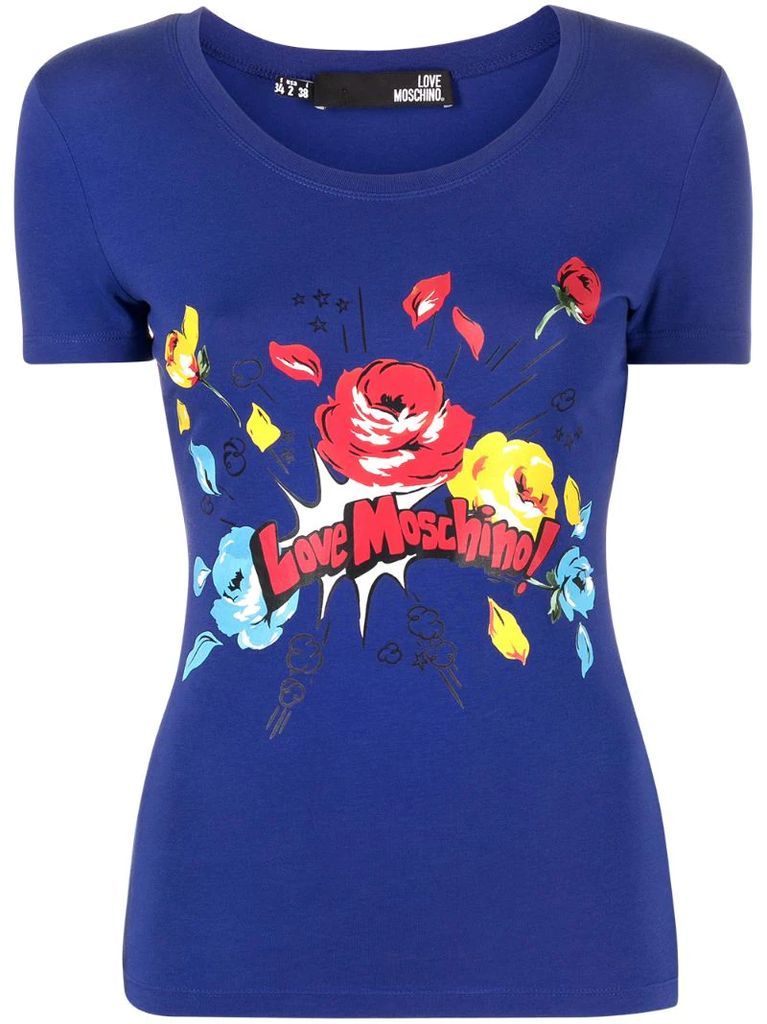 Pop Flowers-print slim-fit T-shirt