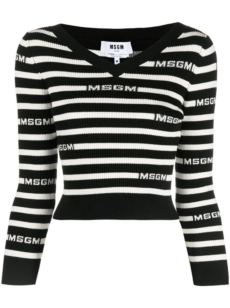 striped logo intarsia knit jumper