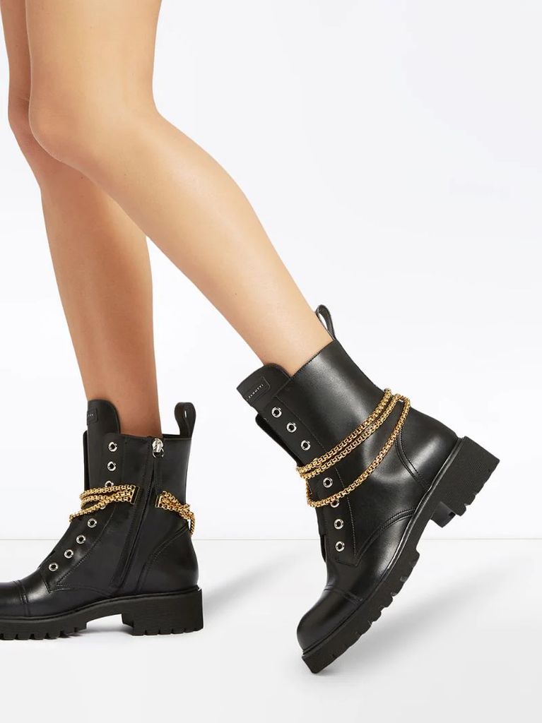 chain-trimmed combat boots