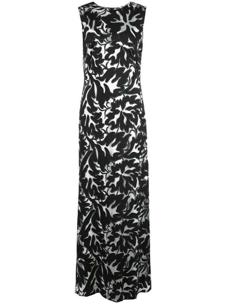 floral jacquard sleeveless gown