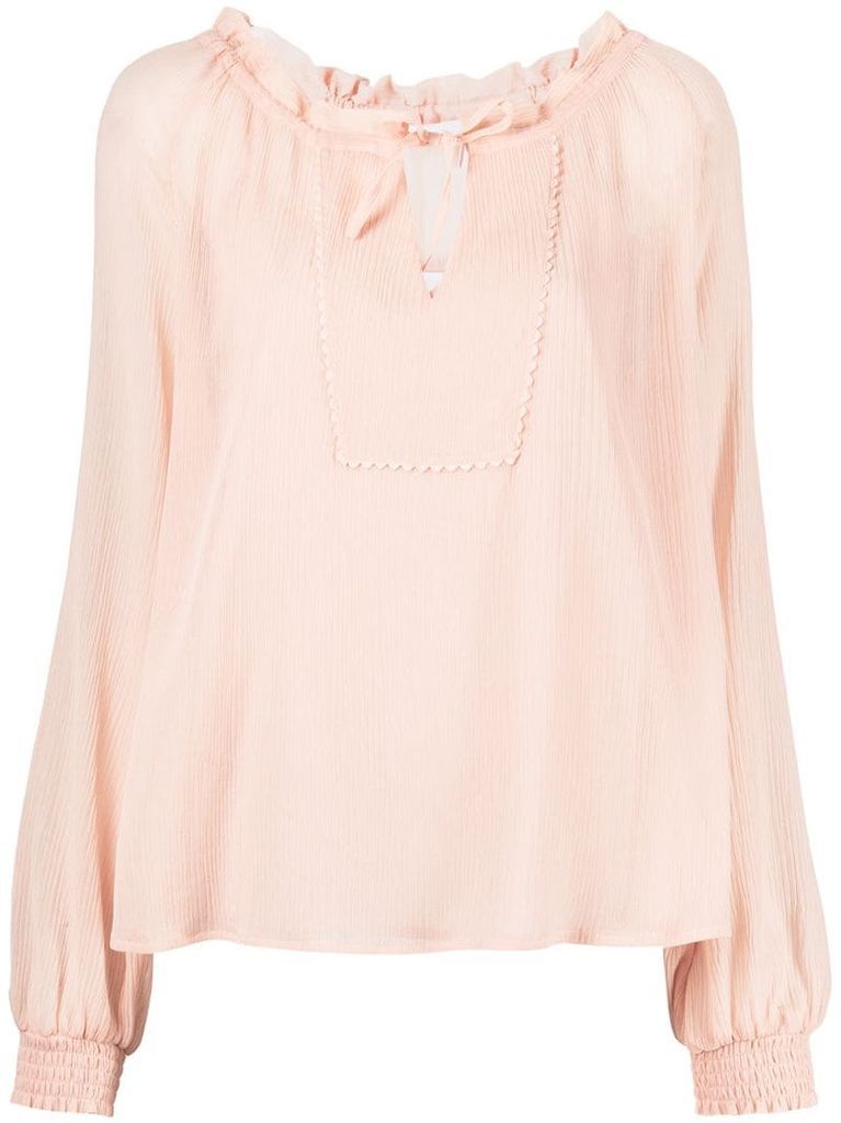 tie-front puff-sleeve blouse