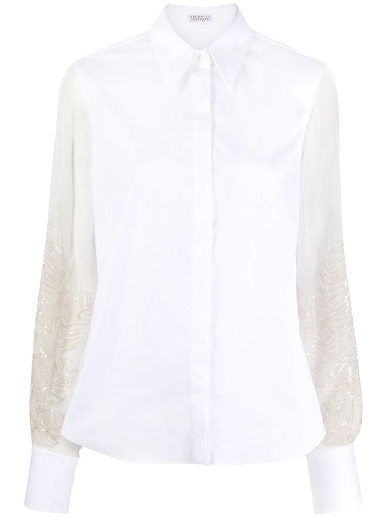 embellished-sleeve poplin shirt