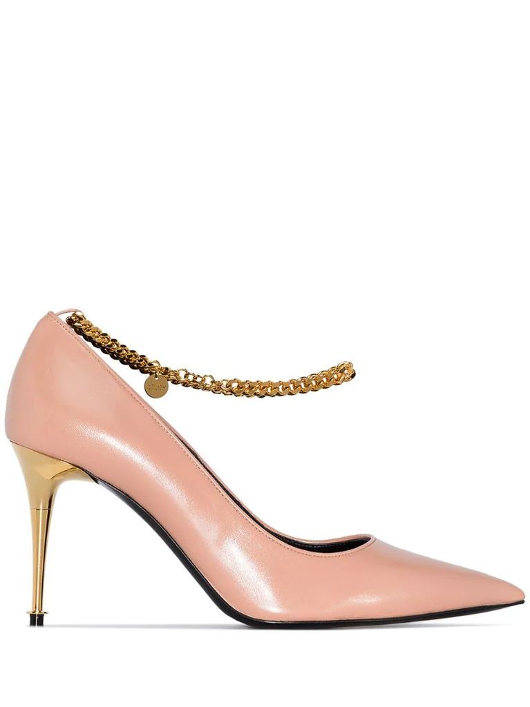 chain-trimmed 85mm leather pumps