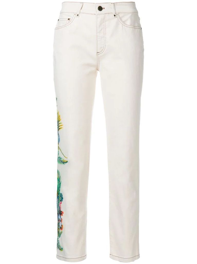 cropped floral detail jeans