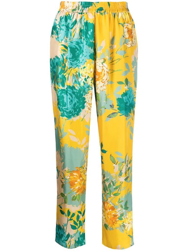 Mila floral print silk trousers