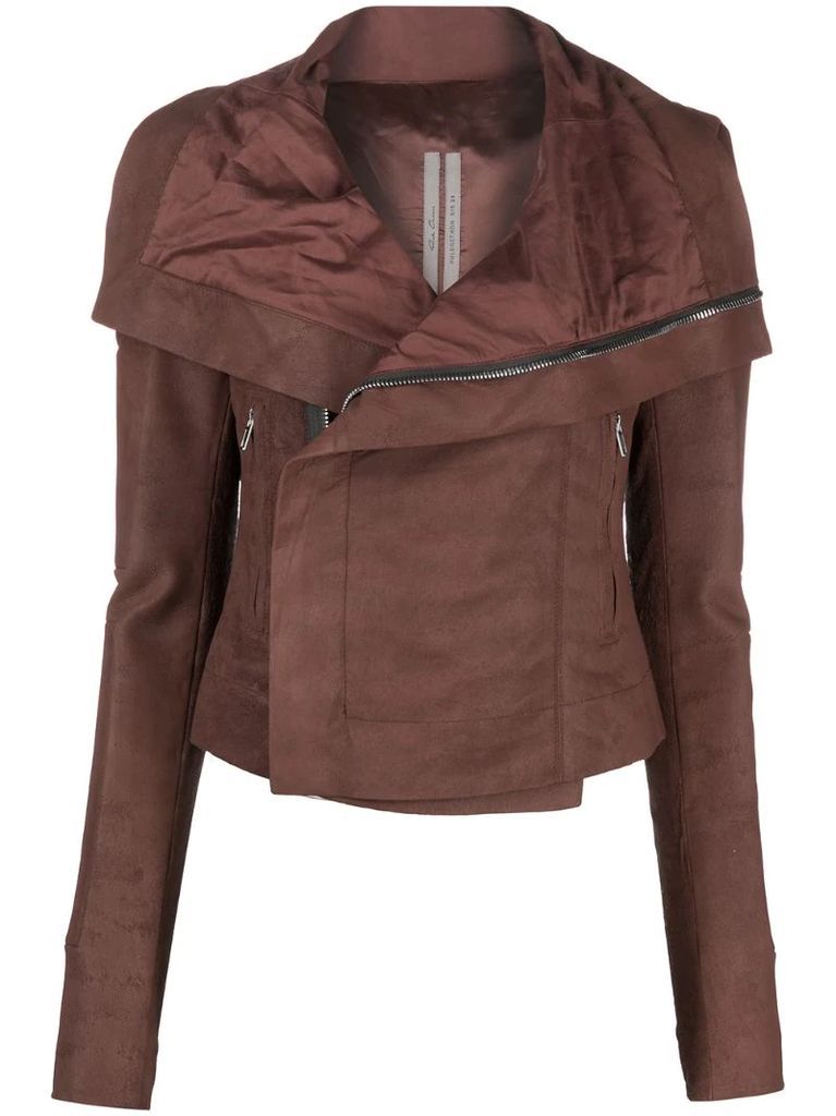oversized-collar leather jacket