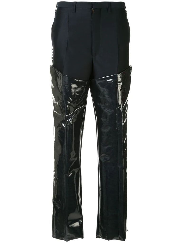 patent panelled trousers