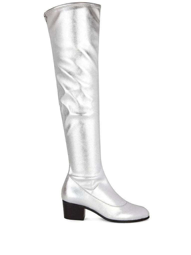 metallic silver knee-length boots