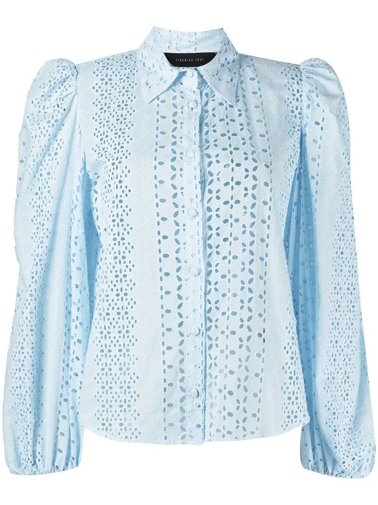 broderie anglaise puff-sleeve shirt