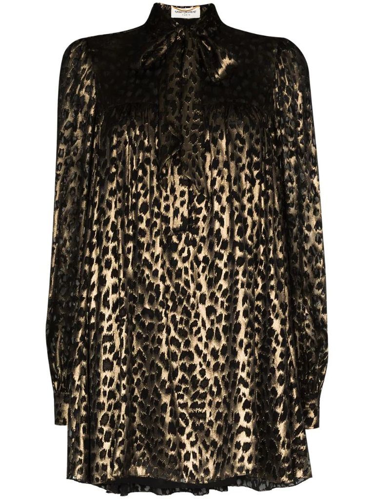 leopard-print metallic-sheen dress