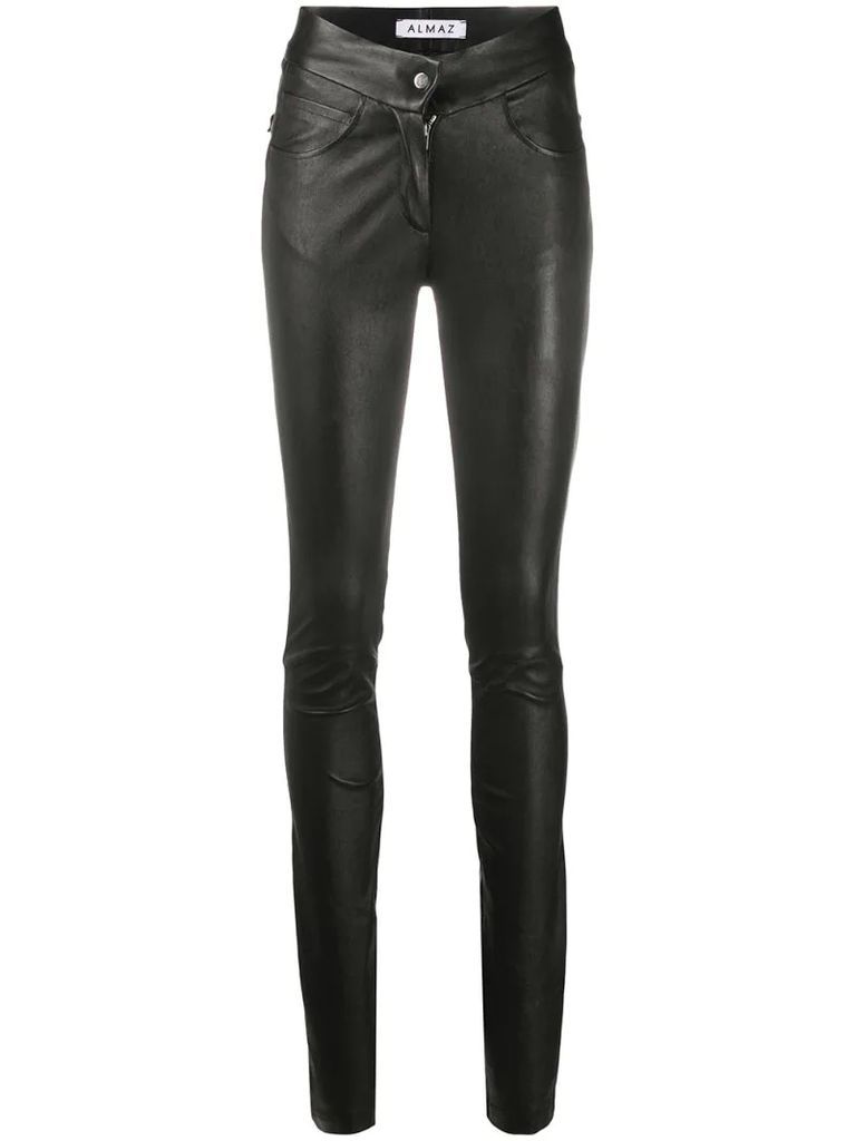 lace-panel leather trousers