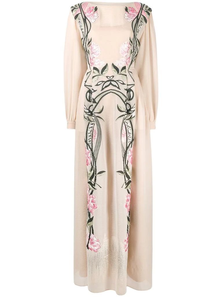 embroidered long-sleeved maxi dress